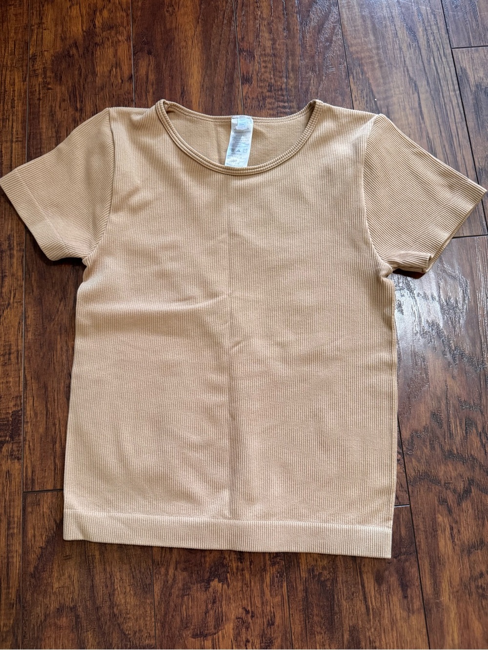 New Mix Short Sleeve Ribbed Tee in Light Brown